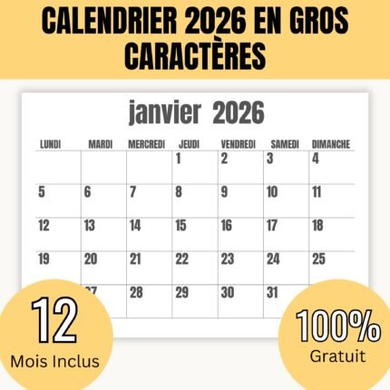 Calendrier 2026 en gros caractères