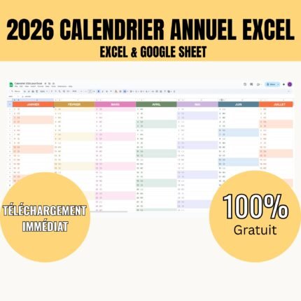Calendrier Annuel 2026 Excel Gratuit