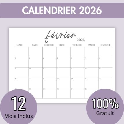 Calendrier Mensuel 2026 à Imprimer (PDF gratuit)