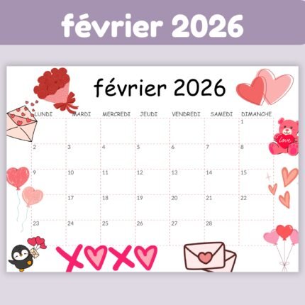 Calendrier février 2026 à imprimer