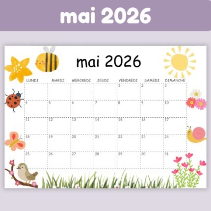 Calendrier mai 2026 à imprimer
