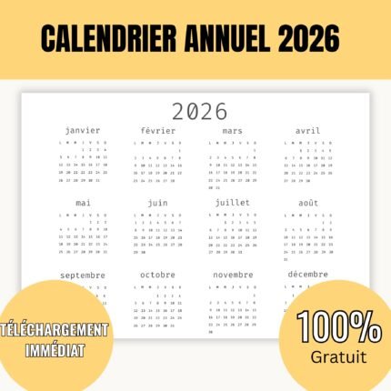 calendrier annuel 2026 à imprimer