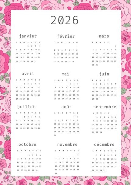 calendrier annuel 2026 à imprimer pdf A4