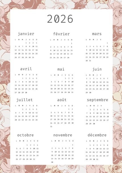 calendrier annuel 2026 à imprimer pdf A4