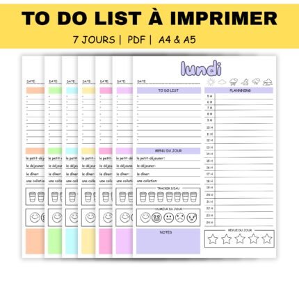 To do list à imprimer, Planning journalier, Planning semaine, Agenda journalier 24 heures ,Liste de choses à faire quotidiennes pour le travail et la vie personnelle, planificateur de productivité, planificateur quotidien, emploi du temps quotidien.